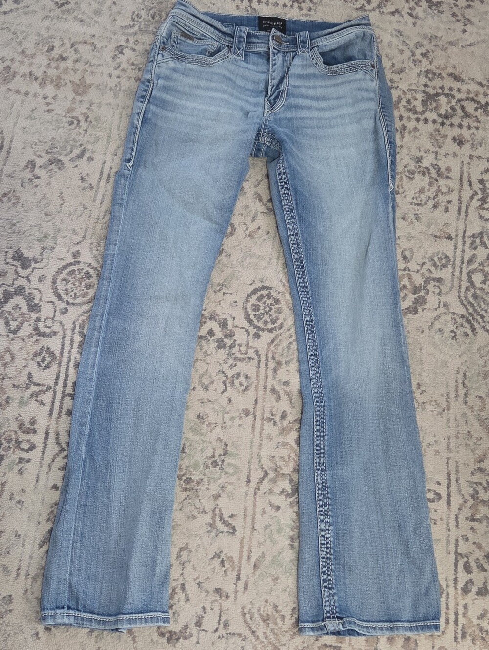 Buckle Black Fit No 3 Bootcut Jeans Mens 30x32 Light Wash Thick Stitch